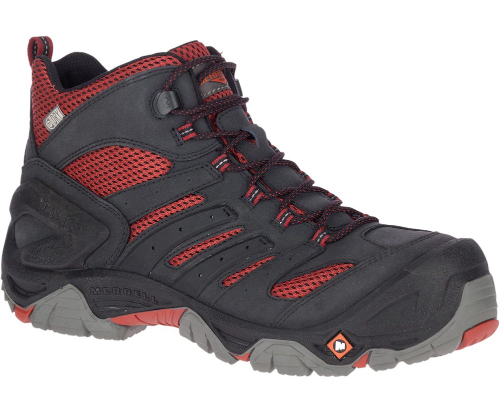 Botas Homem - Merrell Strongfield Mid Waterproof Comp Toe - Pretas/Vermelhas - TRO159706